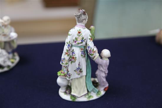 Two Meissen chinoiserie figural groups, circa 1750, height 16cm, restorations